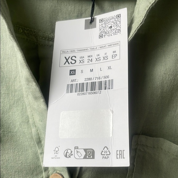 NWT ZARA Sage Green Short Sleeve Linen Blend Shirt Size XS - Picture 4 of 8